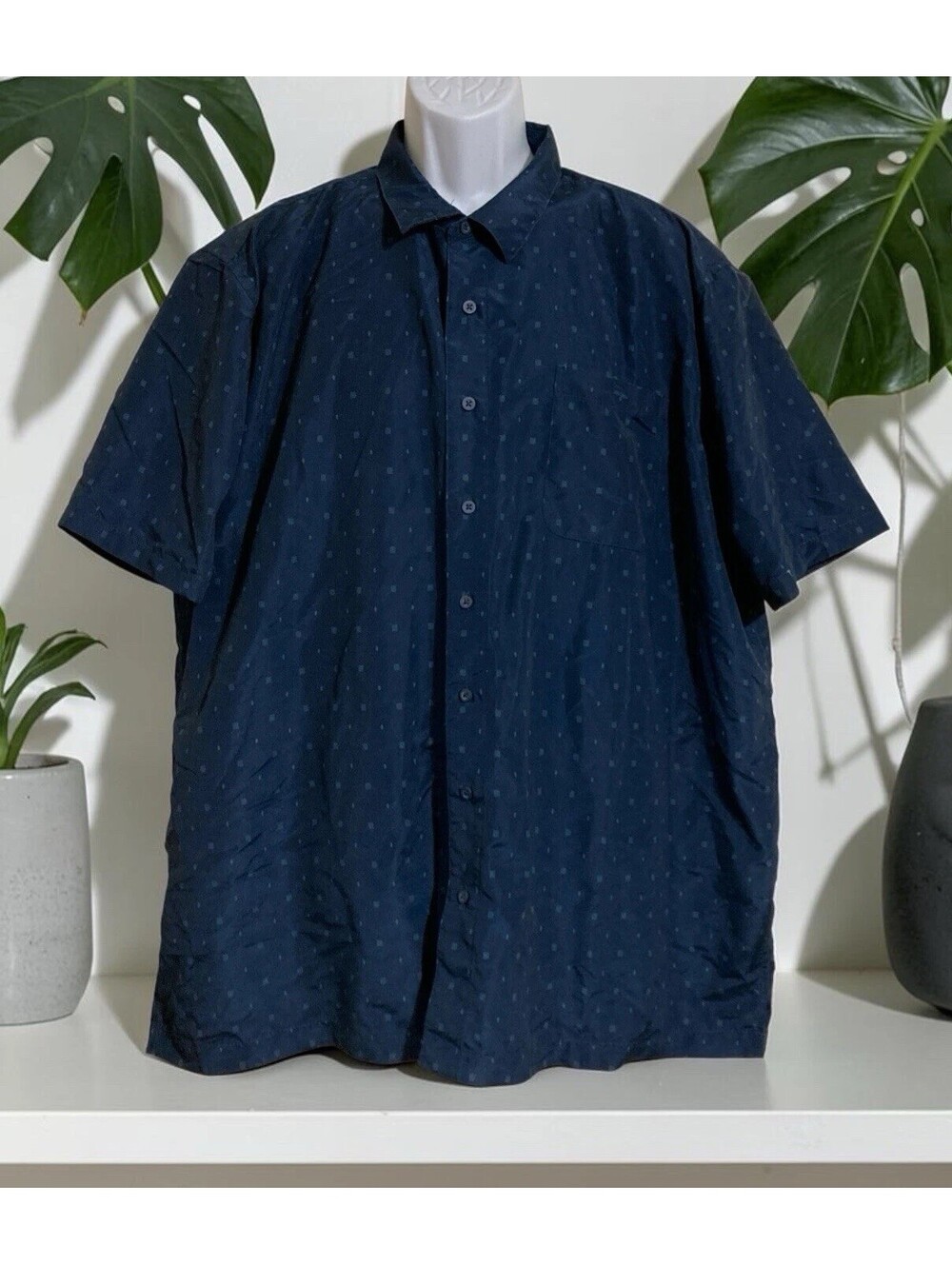 Men’s George Blue Short Sleeve Button Up Polyester Blend Shirt Sz 3XL
